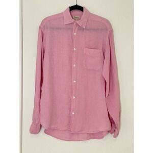Hartford Alternative Classics 1979 Mens Linen Shirt Pink Long Sleeve Button Up M